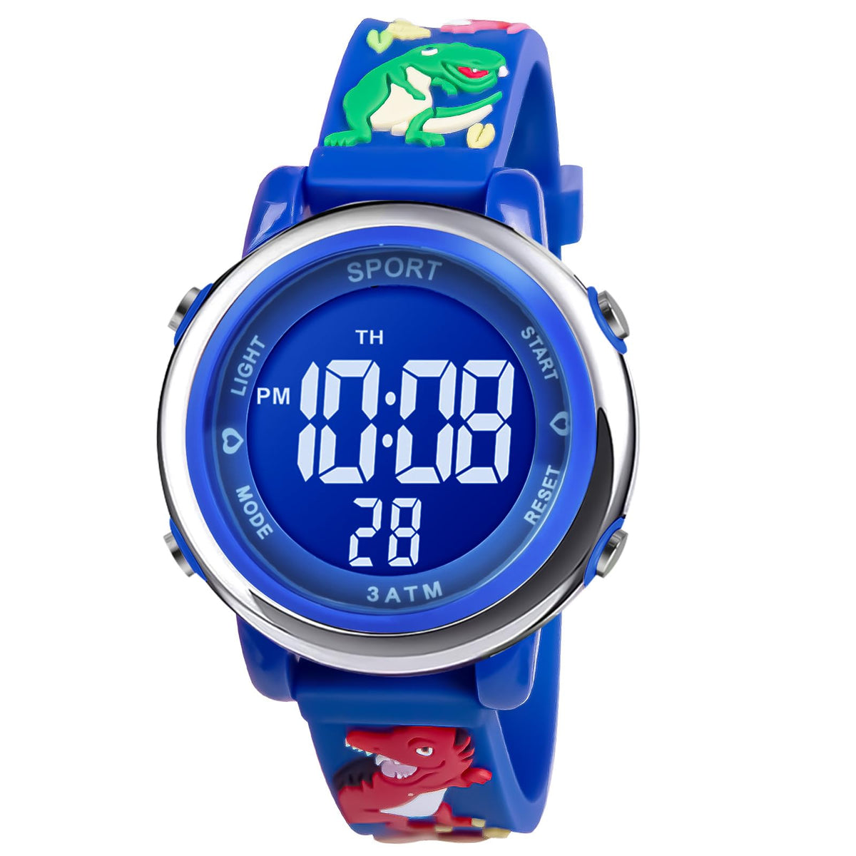 Children's Digital Watch Waterproof with Alarm & Stopwatch – Dinosaur Dark Blue