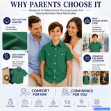 Boys' School Shirt Short-Sleeve Button Placket – Dark Green 12