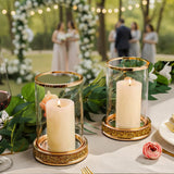 Glass Crystal Pillar Hurricane Candle Holders Tempered Panes Table Wedding Decor – Gold Small 2-Pack
