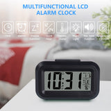 Vicloon Digital Alarm Clock, LCD Display Table Clock with Snooze, 12/24 Hours, Date, Temperature Display, Timer Function, Battery Operated for Bedroom Home Office Travel (Black)