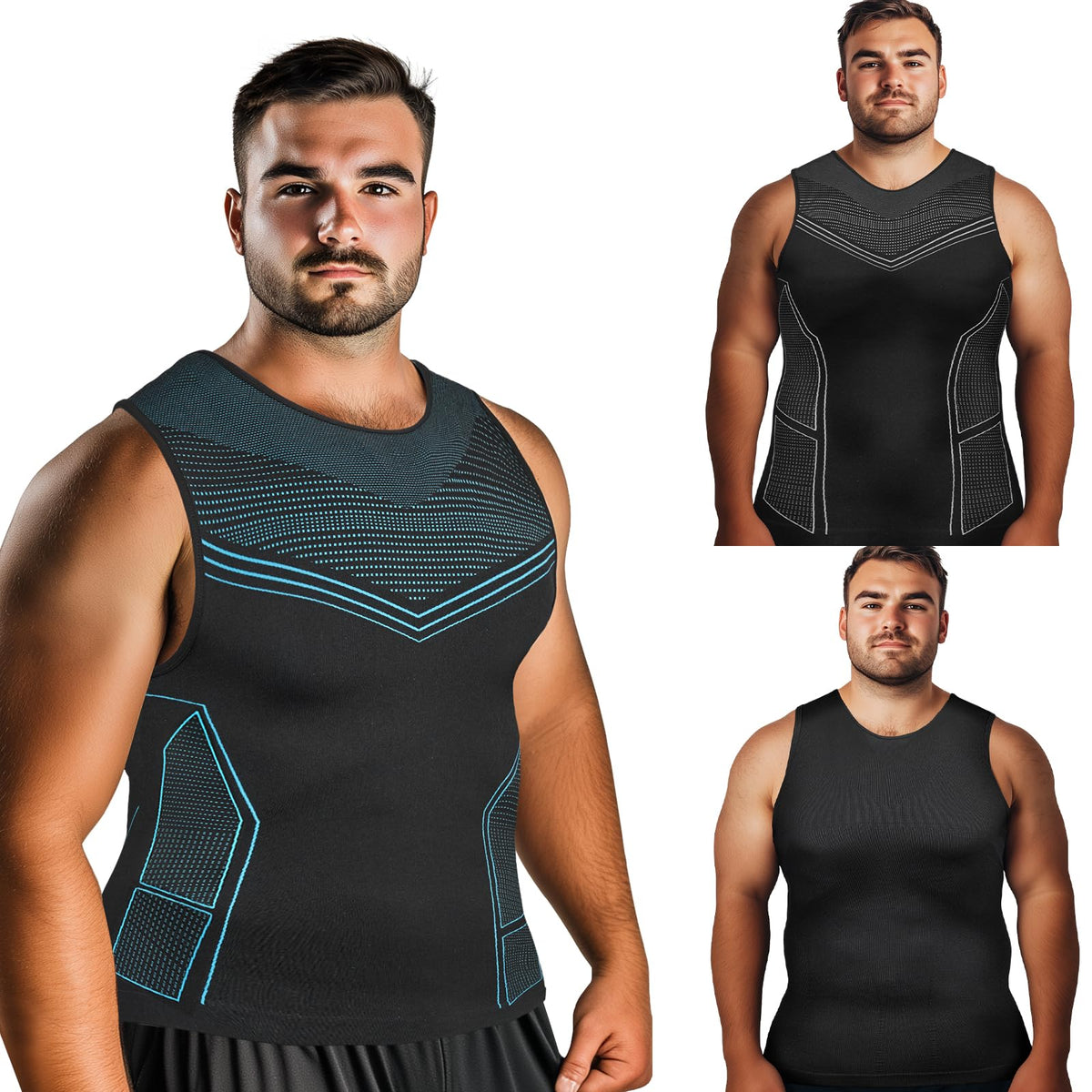 Maiou compresiv modelator pentru bărbați cu aplatizare abdomen, set 3 bucăți – Gri/Albastru/Alb XL