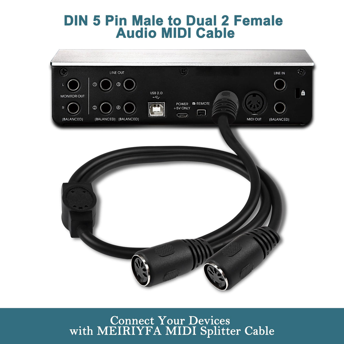 MEIRIYFA MIDI DIN 5-Pin Splitter Y Adapter Cable, Din 5-Pin Male to Dual 2x Female Audio MIDI Adapter Extension Cable for MIDI Keyboard, E-Piano, MIDI Guitar - 0.5M