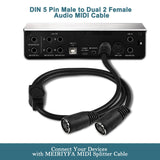 MEIRIYFA MIDI DIN 5-Pin Splitter Y Adapter Cable, Din 5-Pin Male to Dual 2x Female Audio MIDI Adapter Extension Cable for MIDI Keyboard, E-Piano, MIDI Guitar - 0.5M