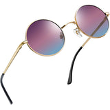 Ochelari de soare rotunzi polarizați UV400 stil steampunk Joopin cu ramă metalică – Maro-Albastru