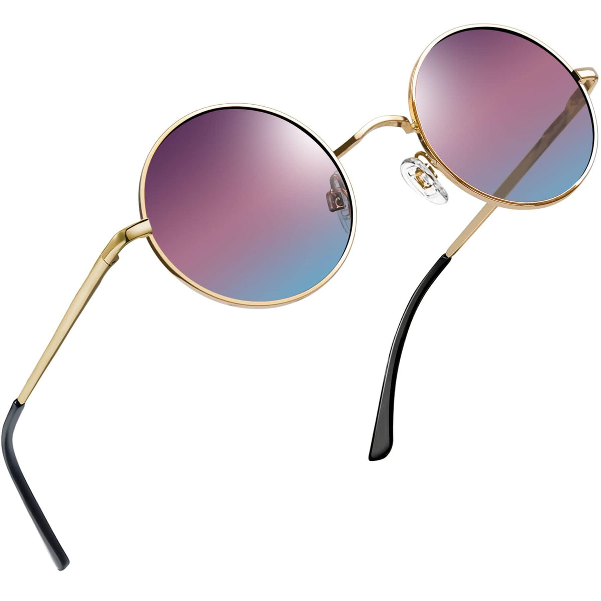 Ochelari de soare rotunzi polarizați UV400 stil steampunk Joopin cu ramă metalică – Maro-Albastru