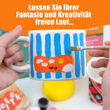 DIY Ceramic Painting Set 2 Mugs 12 Colours 4 Brushes 2 Palettes – 2 Mugs