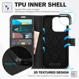 Husă tip carte din piele ecologică TUCCH protecție RFID pentru iPhone 15 Pro – Negru