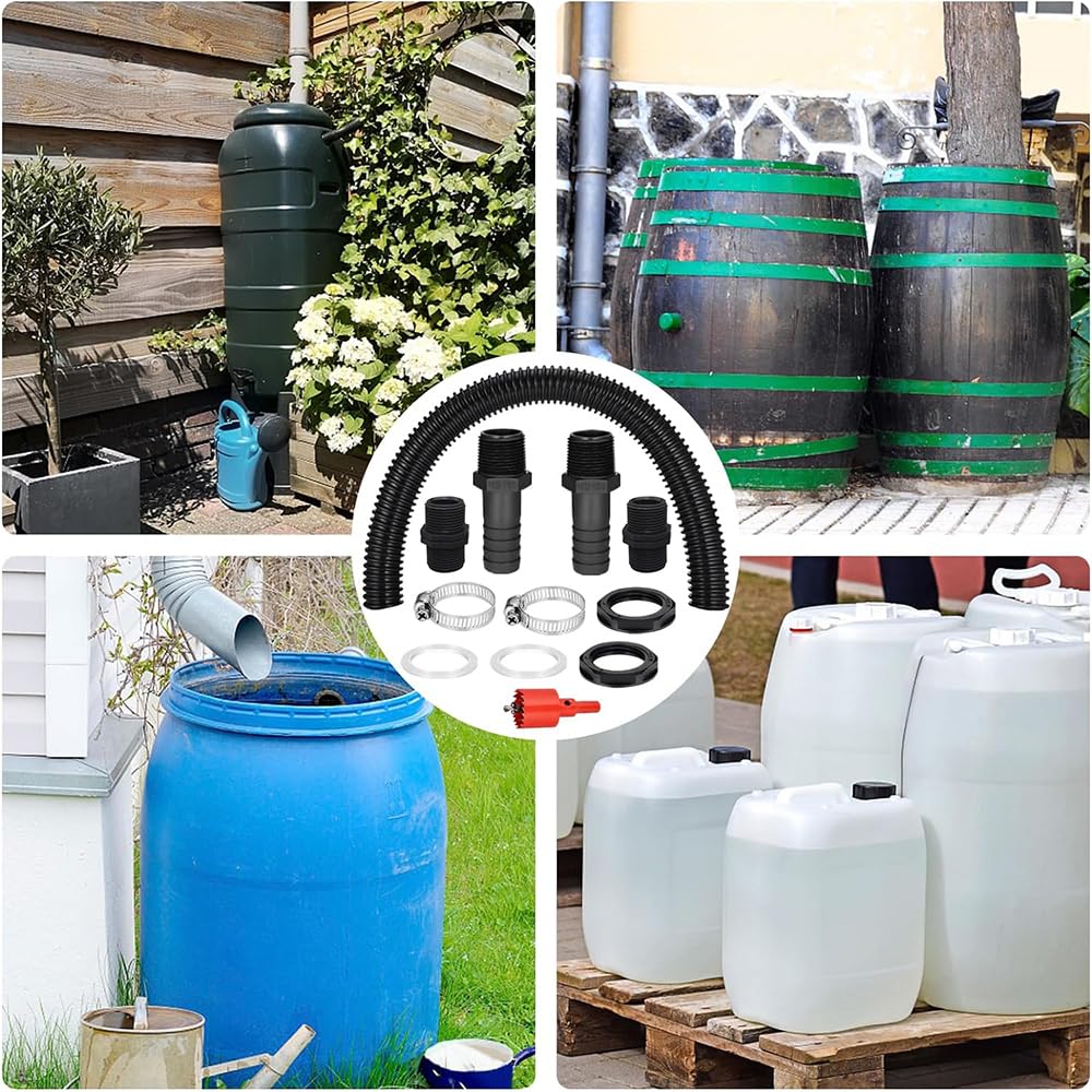 Kit racordare conectare butoaie colectare apă de ploaie cu furtun 100 cm și conectori 1 inch