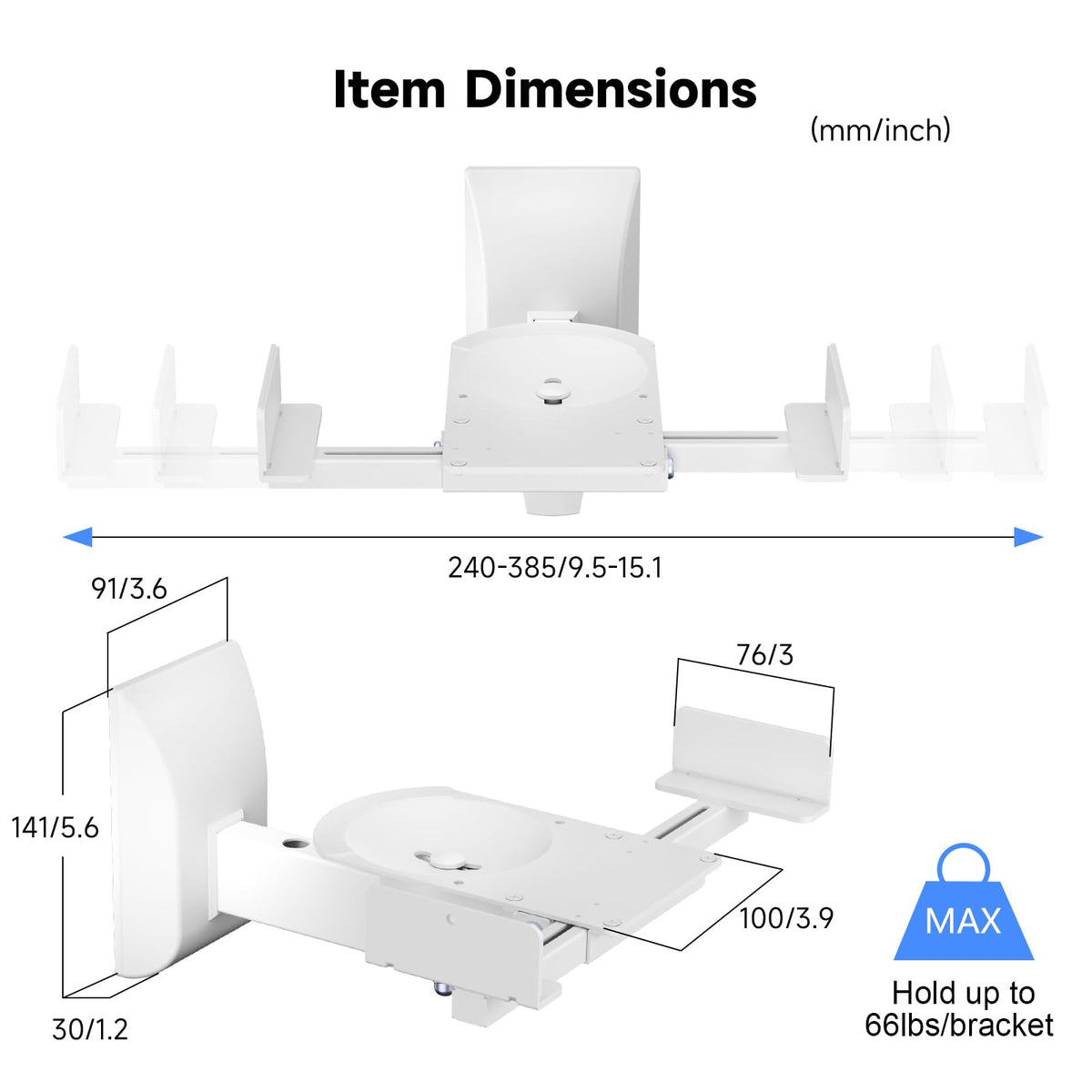 Speaker Wall Mount 2-Pack Heavy Duty Holds 30kg – White