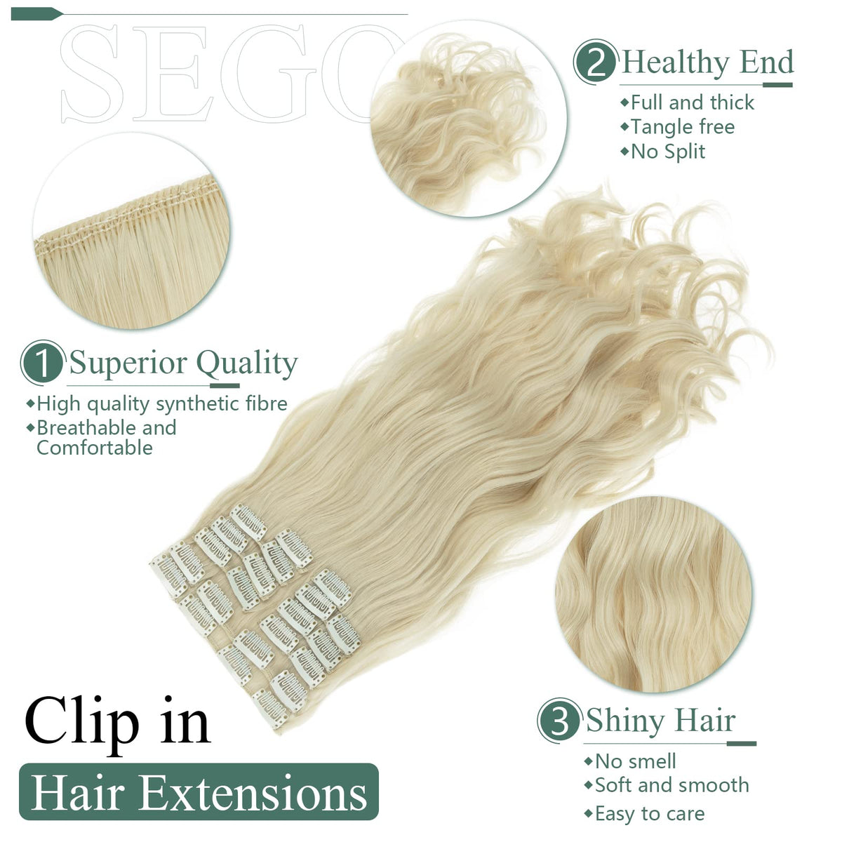 Clip-in Hair Extensions 55cm Curly/Wavy 12pcs 180g – Bleached Blonde