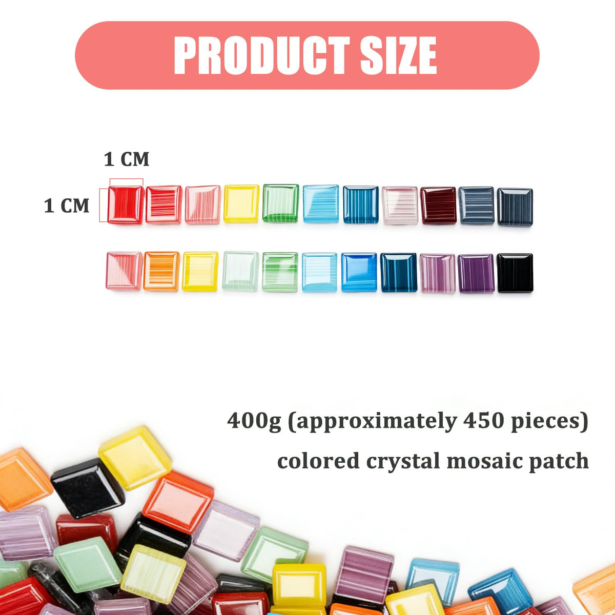 Glass Mosaic Tiles Craft Kit 450-piece 10x10x4mm Multicolour for DIY Decoration – 400g