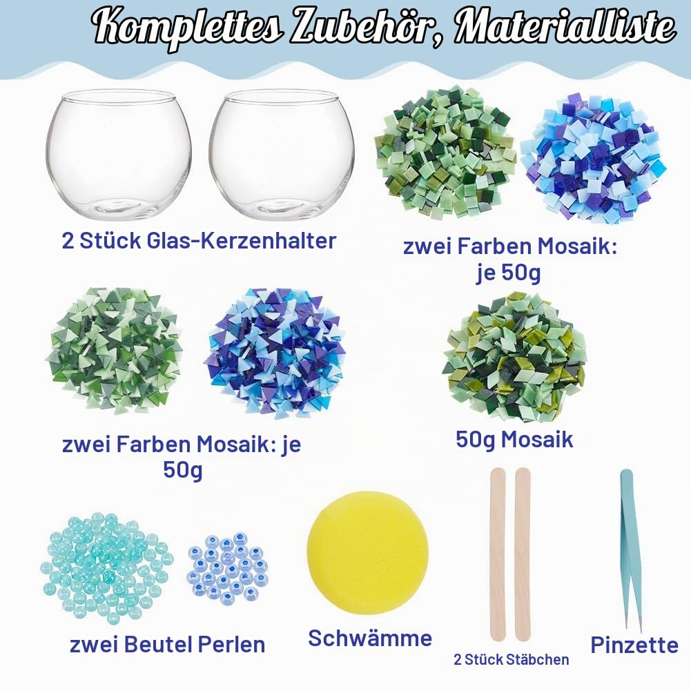 Suporturi de lumânări din sticlă mozaic set de creatie DIY, 2 bucăți – Multicolor