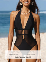 CUPSHE Women's One Piece Swimsuit Deep V Neck Halter Back Tie – Black M