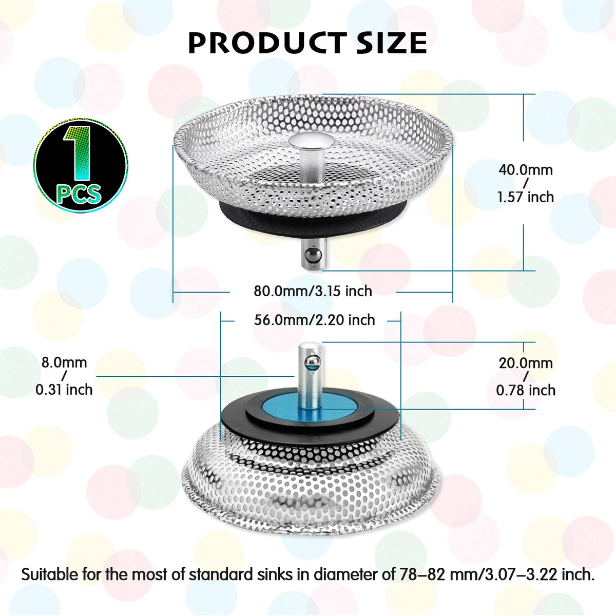 Kitchen Sink Strainer Basket Stainless Steel Drain Plug Anti‑Blocking – 80mm