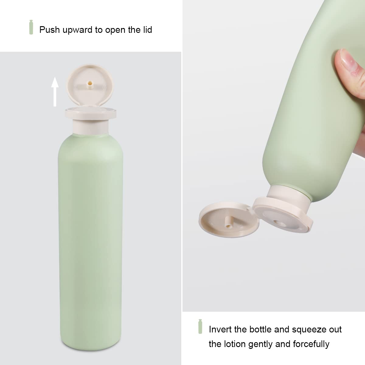 Refillable Travel Bottles Set Leakproof Flip Lid 260ml Toiletry Containers – Green