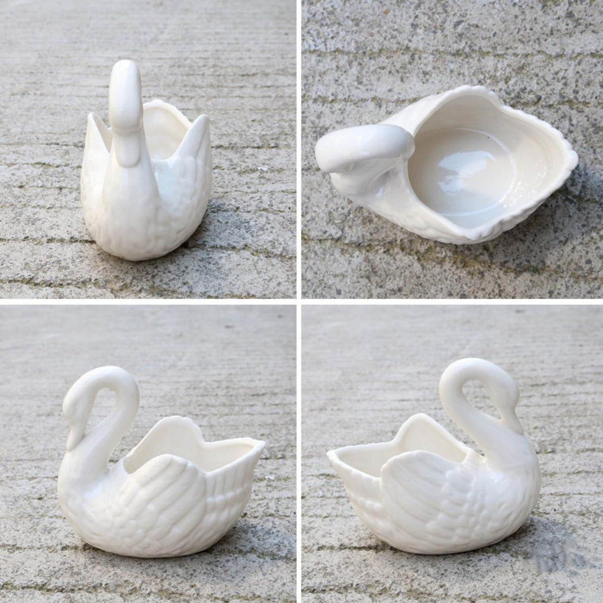 Ghiveci ceramic decorativ în formă de lebădă pentru plante suculente – Alb
