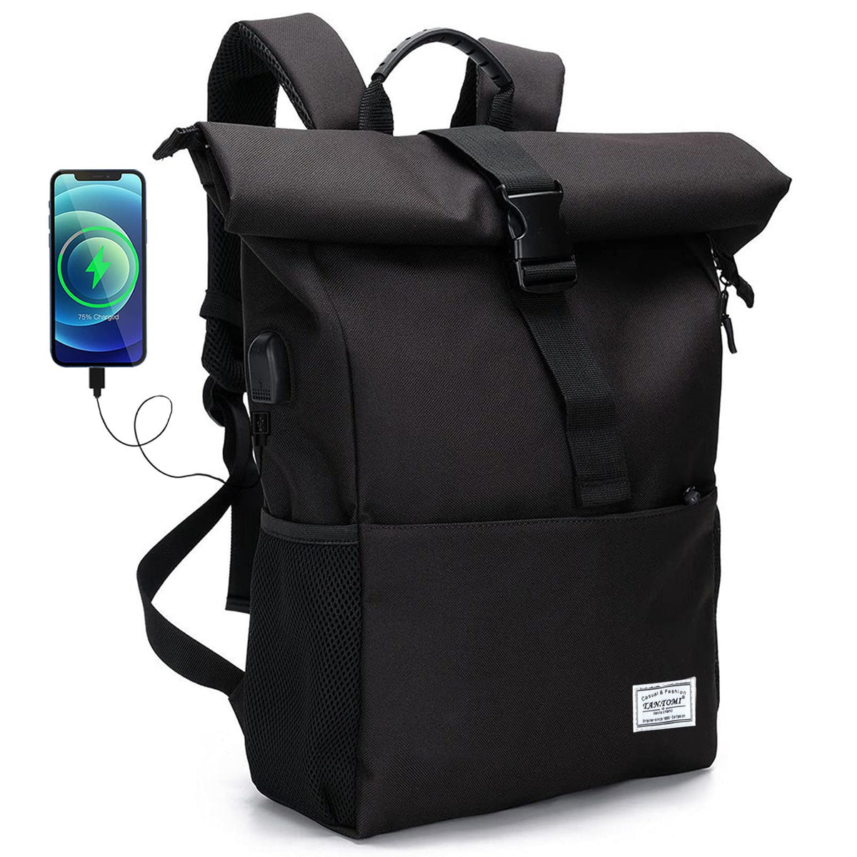 MoFut backpack women large backpack men large school backpack with many compartments with 15.6" laptop compartment, unisex roll top backpack waterproof, casual backpack school leisure university work hiking.