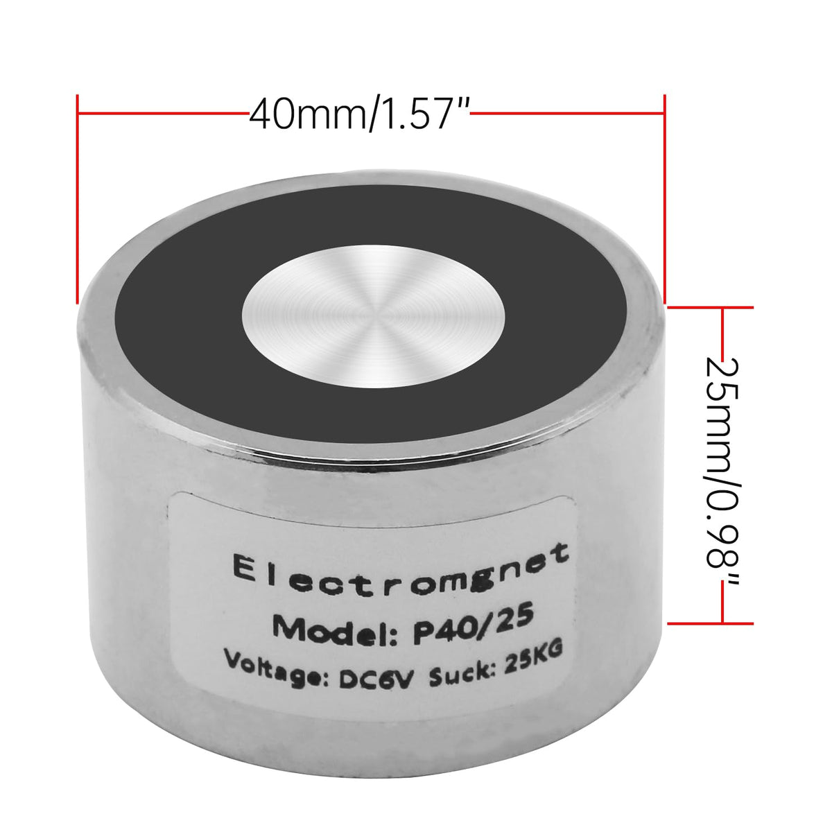DC Electromagnet 6V 250N (40x25mm) Round Suction – 40x25mm