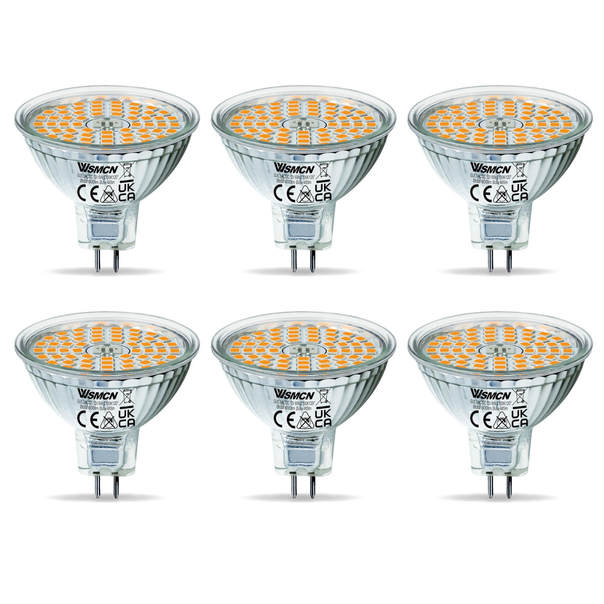 Becuri LED MR16 GU5.3 6W 12V 2700K lumină caldă unghi 120 grade, set 6 bucăți