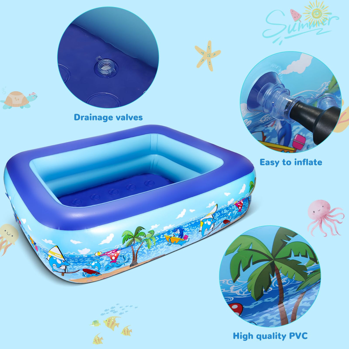 Inflatable Paddling Pool Kids Outdoor Garden – 110x83x34cm