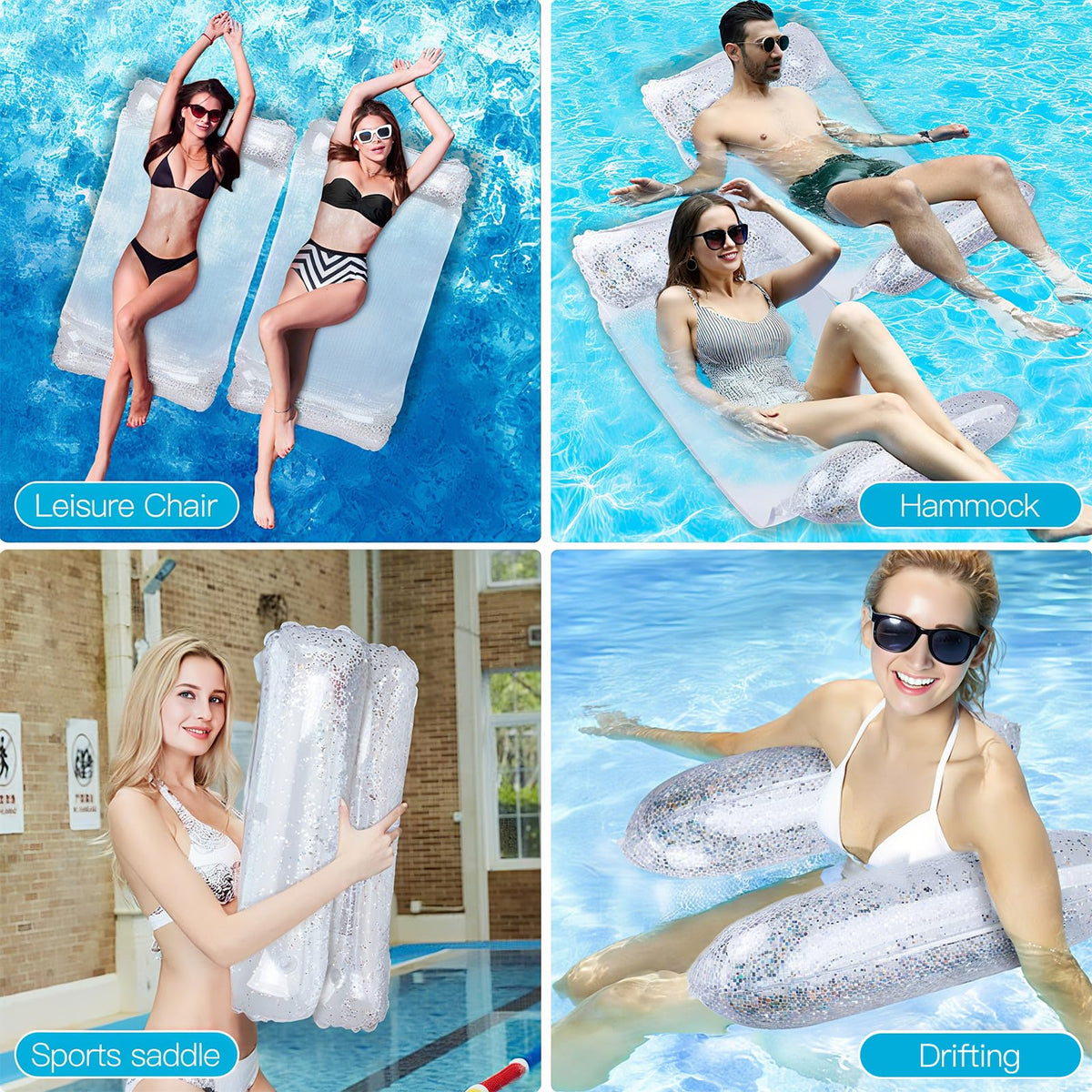 CYFIE 2 Pack Pool Floats for Adults, Water Hammock Pool Floats with 2 Air Pumps, 4 in 3 Inflatable Pool Floats, Water Hammocks for Adults for Ocean Parties