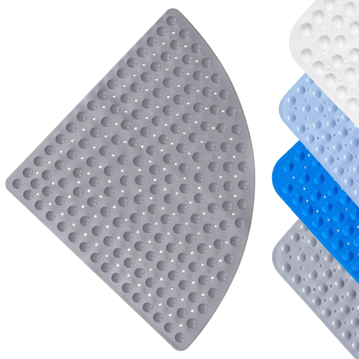 Triangular Corner Shower Mat 70x70cm Non-Slip with Suction Cups Drainage – Grey