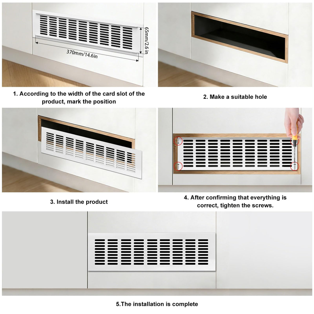 Grilă de ventilație pentru uși și dulapuri din aluminiu cu șuruburi, set 2 bucăți 80 x 400 mm – Argintiu