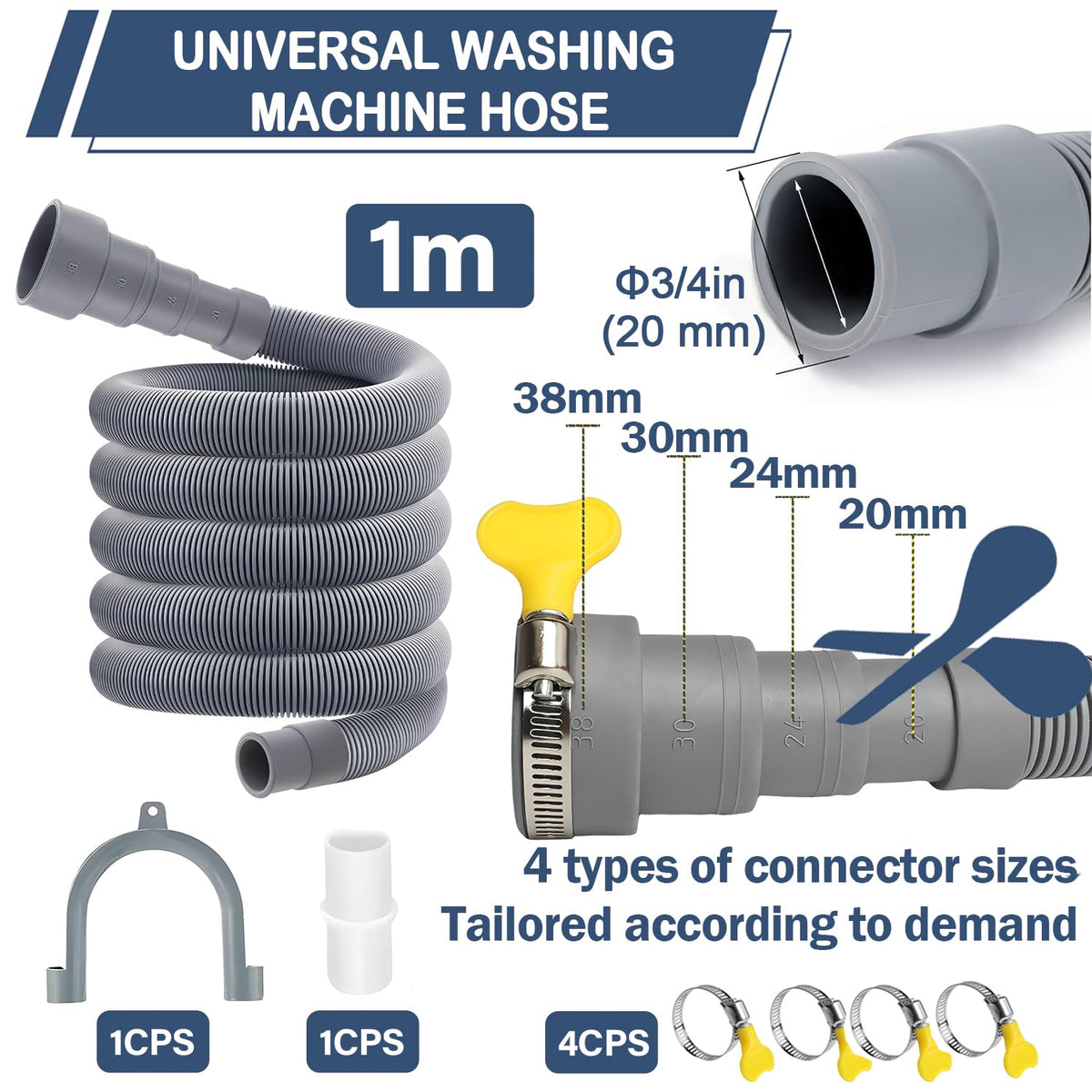 Furtun flexibil de evacuare pentru mașina de spălat 1m cu adaptor universal