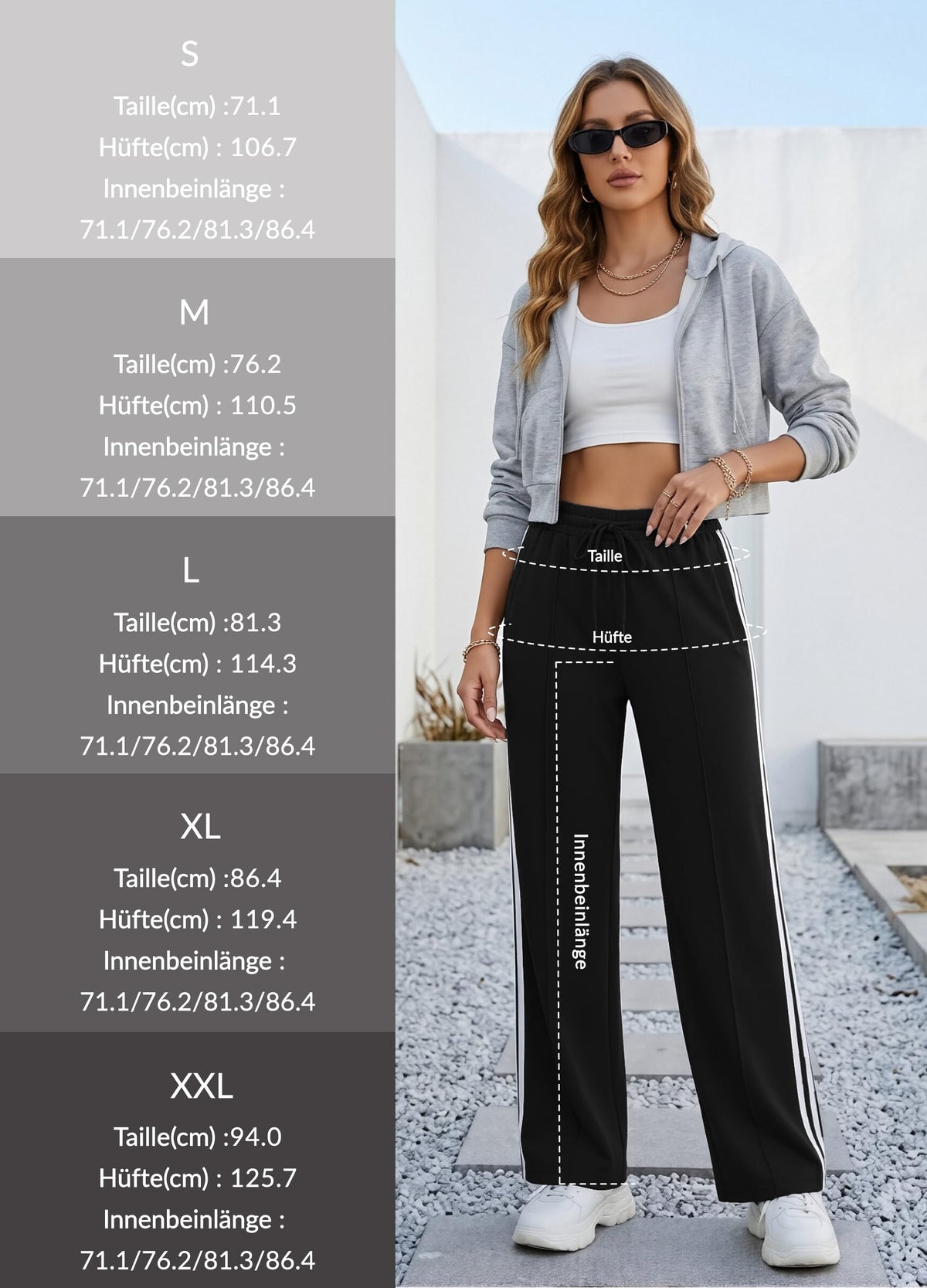Women's Long Wide-Leg Jogging & Training Pants Leisure Sweatpants – Black L (71cm)