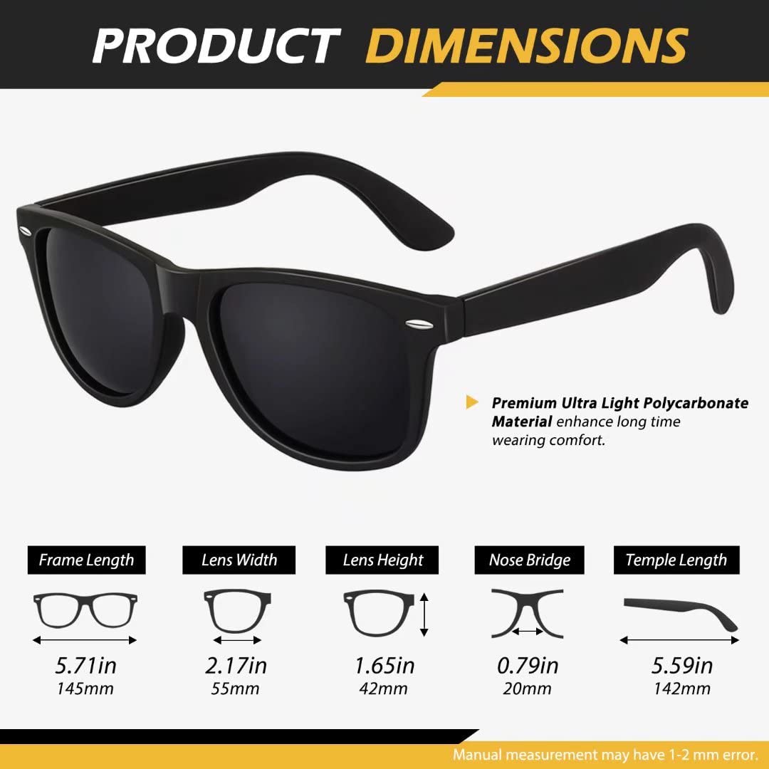 LINVO Sunglasses Men Women Polarized Retro Style Rectangular Vintage Classic Unisex UV400 Cat 3 CE
