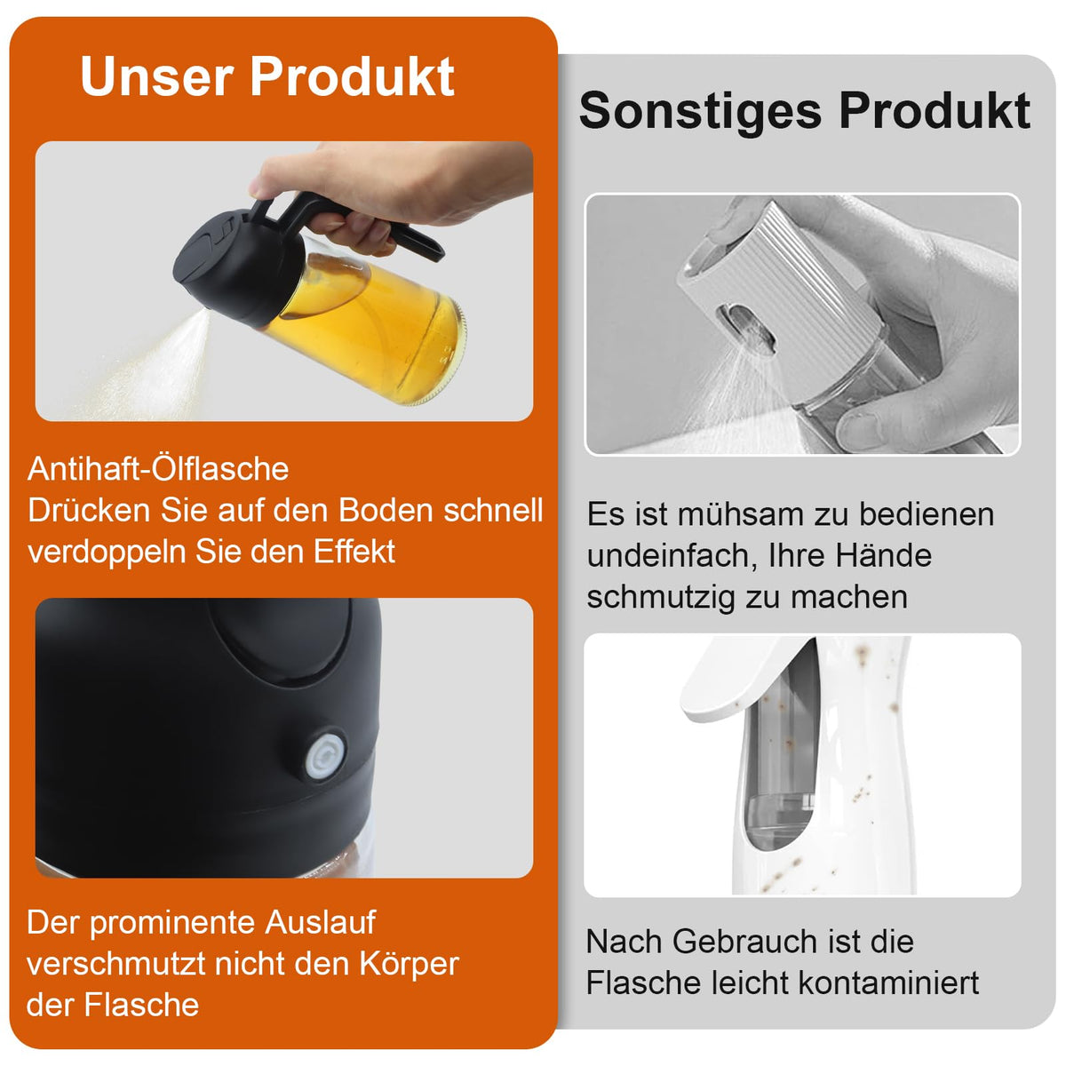 Pulverizator și dozator 2-în-1 pentru ulei de gătit și friteuză 470ml