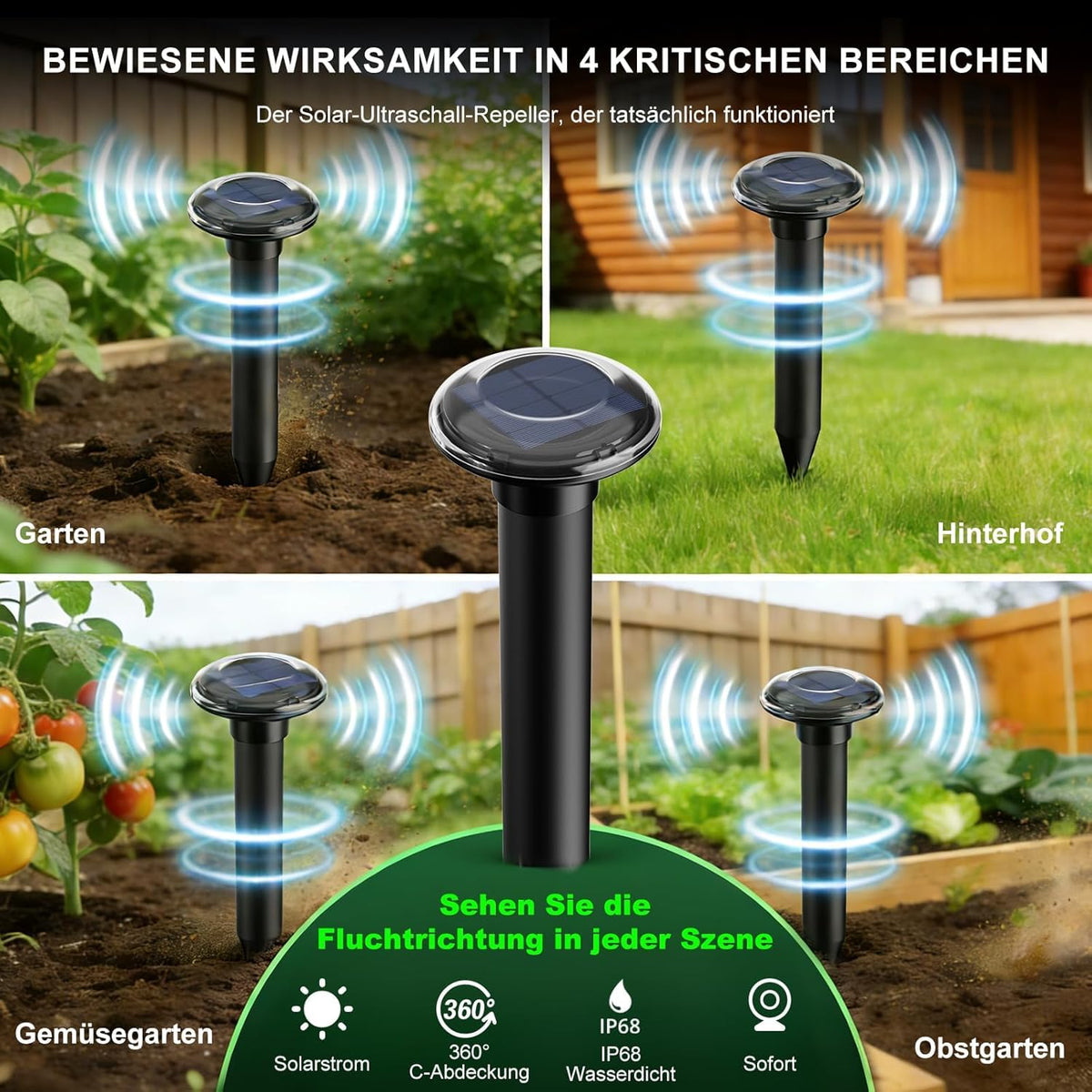 Solar Mole Repellent 2-Pack Vibration Pest Deterrent Up to 900m² IP68 - 2-Pack