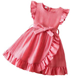 Girls' A-Line Dress Bowknot Ruffle Short Sleeve – Pink 122