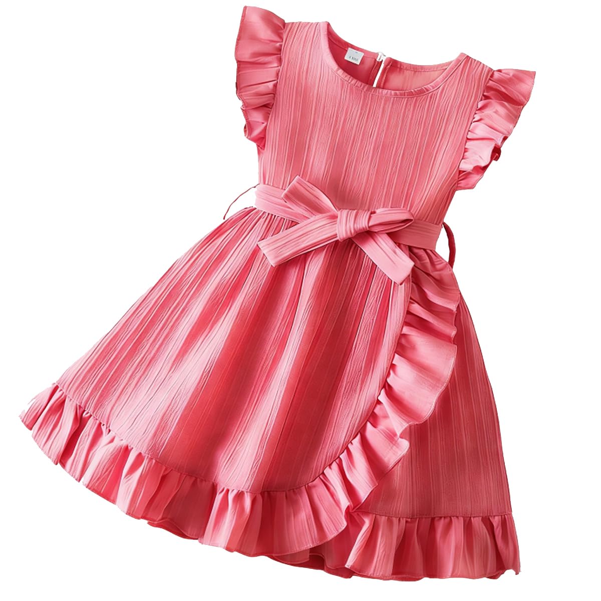 Girls' A-Line Dress Bowknot Ruffle Short Sleeve – Pink 122