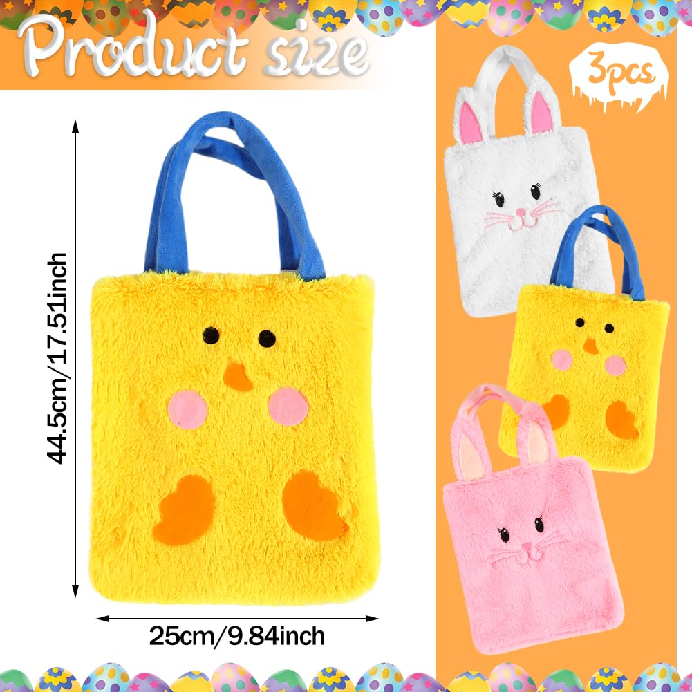 Punguțe cadou de Paște din pluș cu iepuraș, set 3 bucăți cu mânere – Multicolor