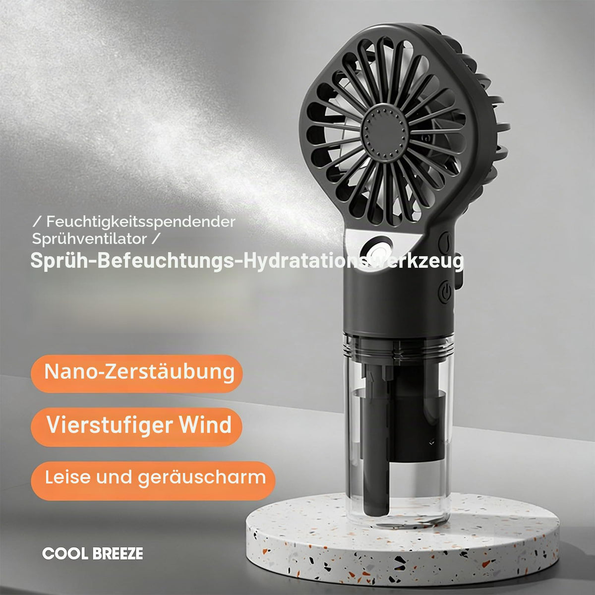 Handheld Misting Fan USB Rechargeable 4-Speed Portable Mini – Black