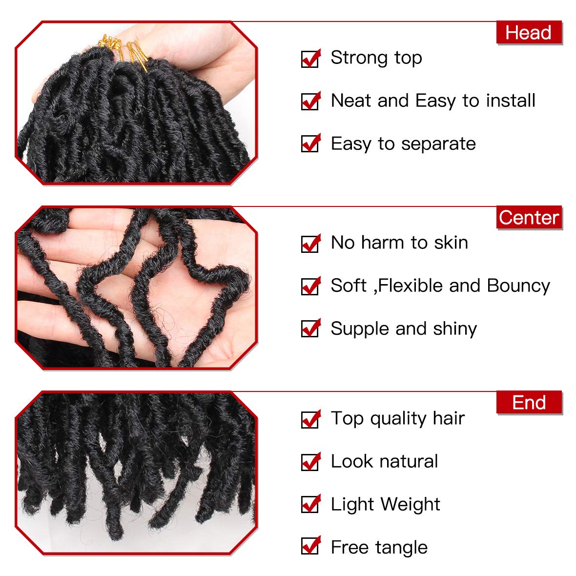 Extensii de păr sintetice împletite croșetate tip Nu Locs 30 cm – Negru