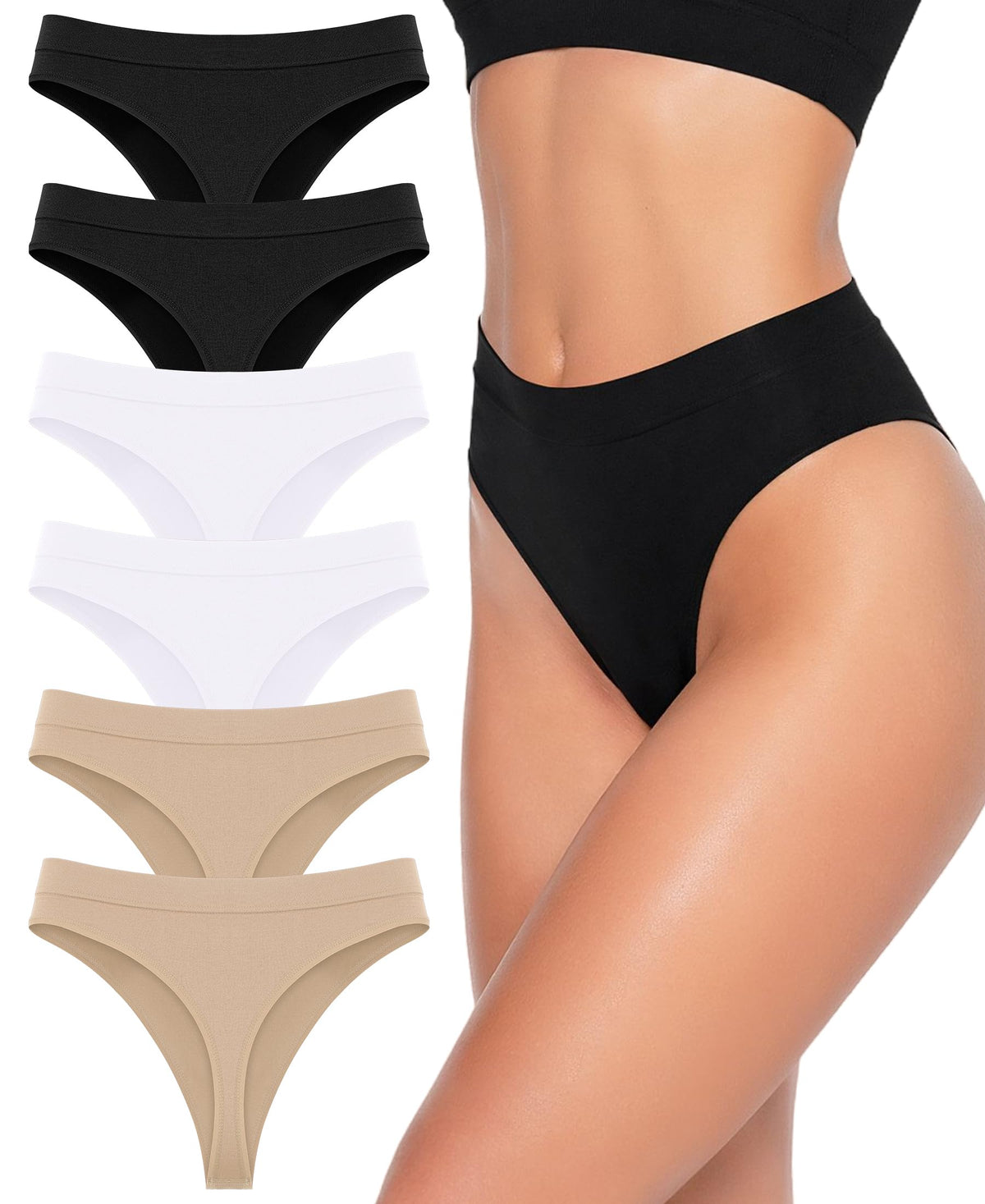Women's Seamless High Waist String Thongs Breathable Elastic Waistband Comfortable – Pack