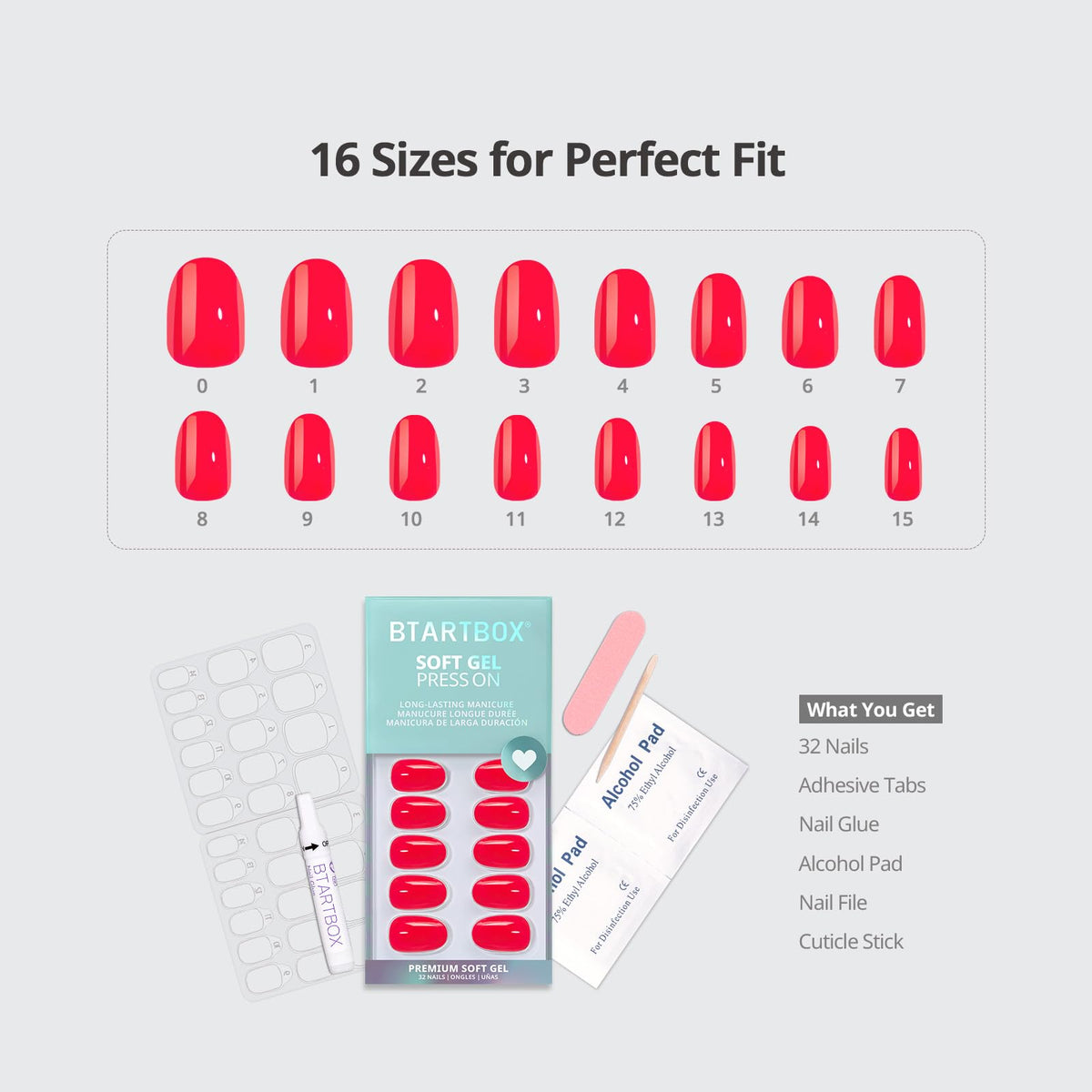 Press-On Nails Cat Eye Short Almond Glossy – Red 32ct