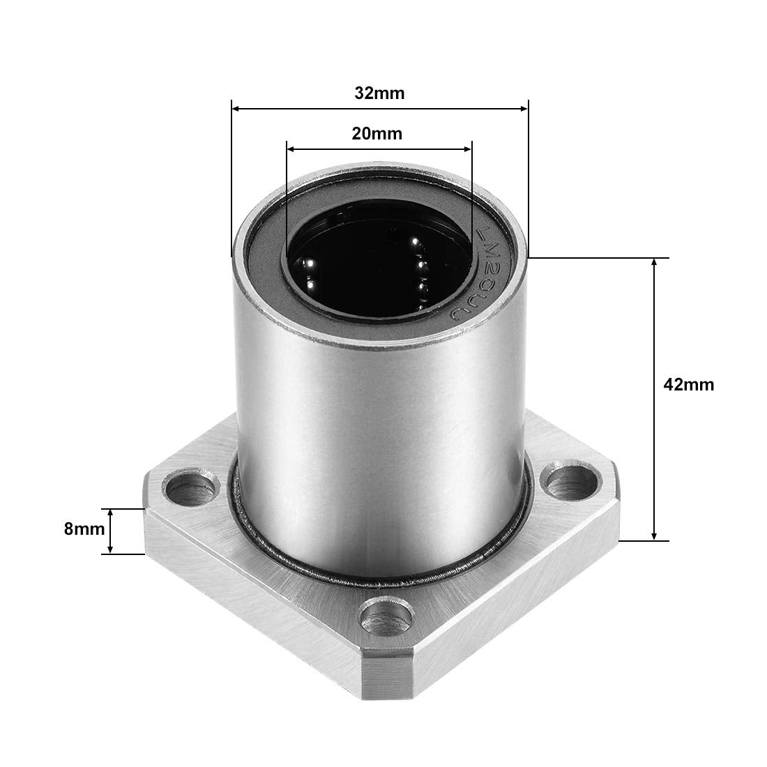 sourcing map 2pcs Linear Ball Bearing LMK20UU with Square Flange, 20mm Bore Dia. 32mm OD. 42mm Length
