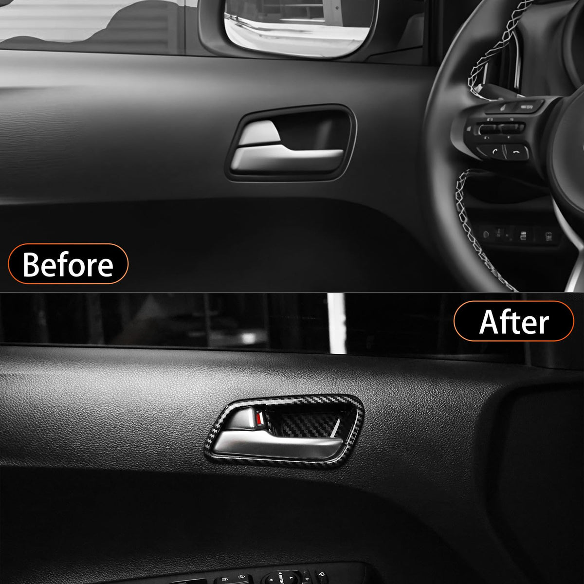 Car Door Handle Bowl Cover Trim for Kia Picanto 2017-2025 4pc – Carbon Fiber
