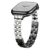 Apple Watch Beaded Metal Bracelet Adjustable Slim Band – Black 38/40/41/42/44mm