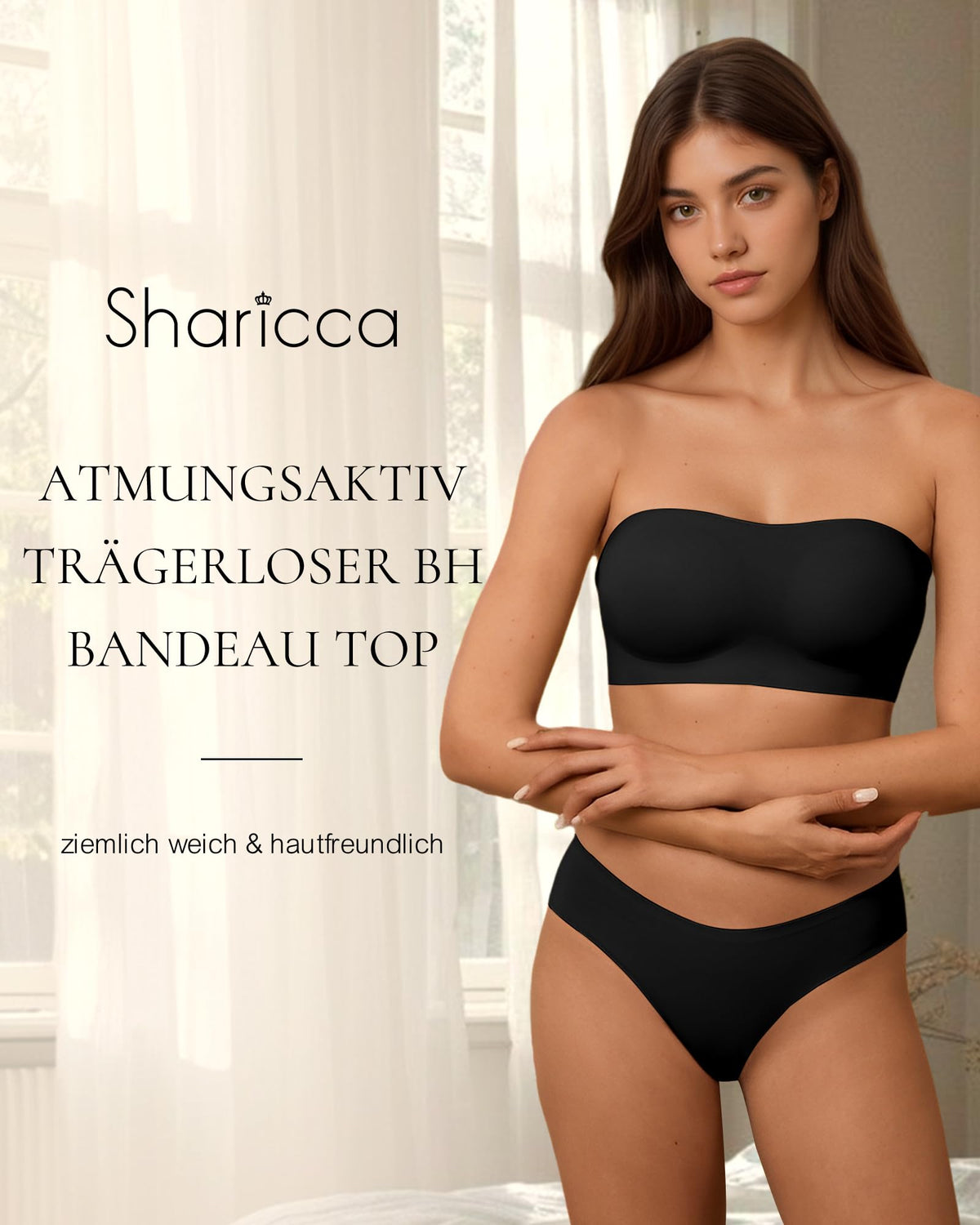 Sutien fără bretele fără cusături SHARICCA cu silicon antialunecare – Negru XL