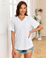 Tricou casual lejer supradimensionat damă decolteu în V – Alb S (34-36)