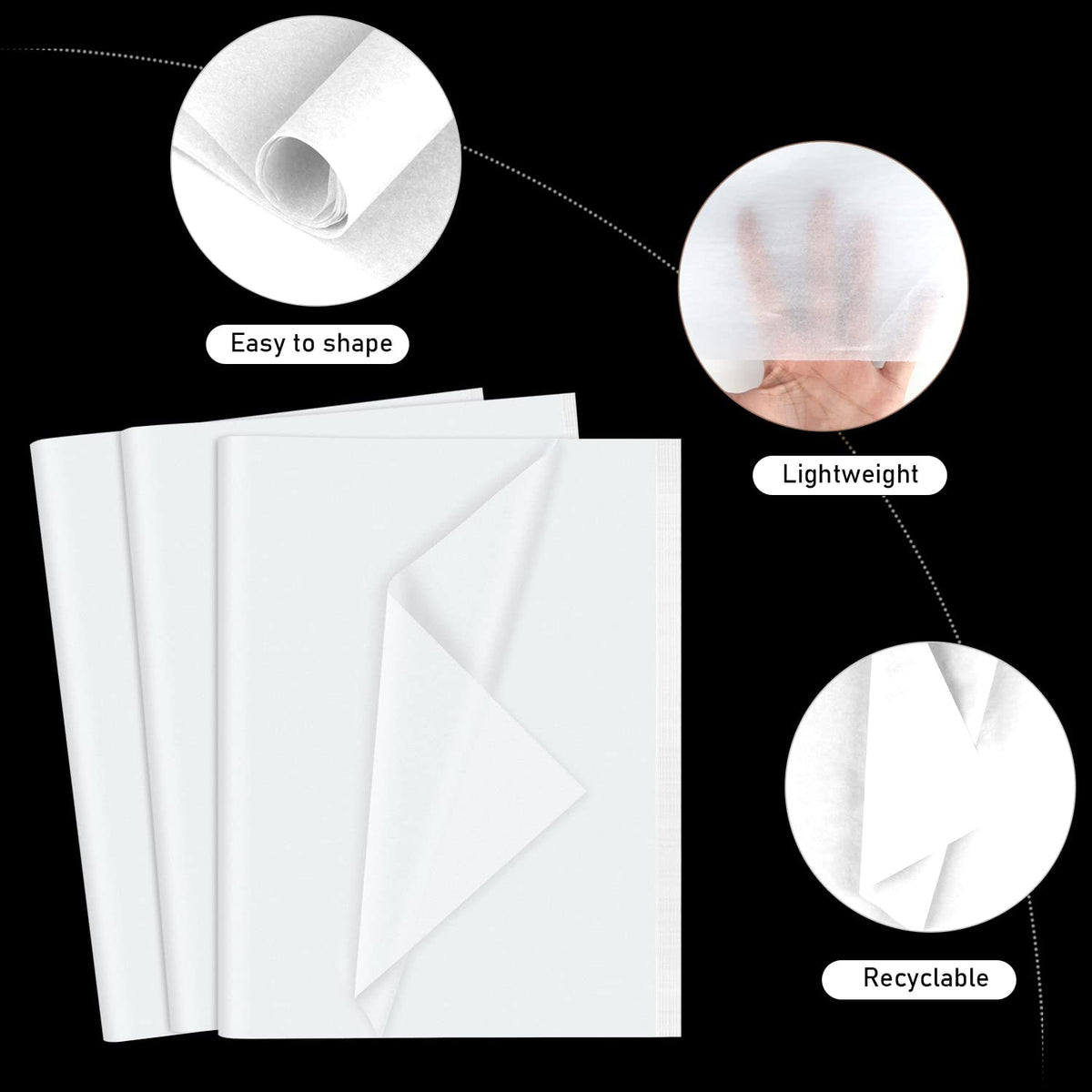 NEBURORA 120 Sheets White Tissue Paper 35 x 50 cm White Gift Wrap Loose White Gift Wrap Sheets for Gift Bags Packaging Flower Fillers Crafts Birthday Christmas Wedding Decoration (White)