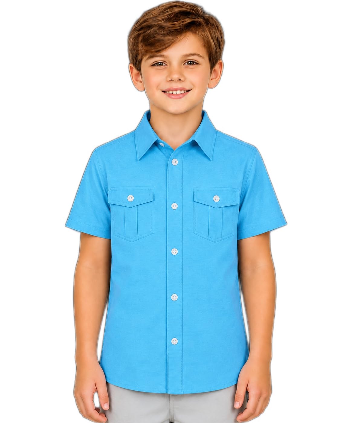 Boys' Short-Sleeve School Shirt Button Placket Casual – Ocean Blue 12