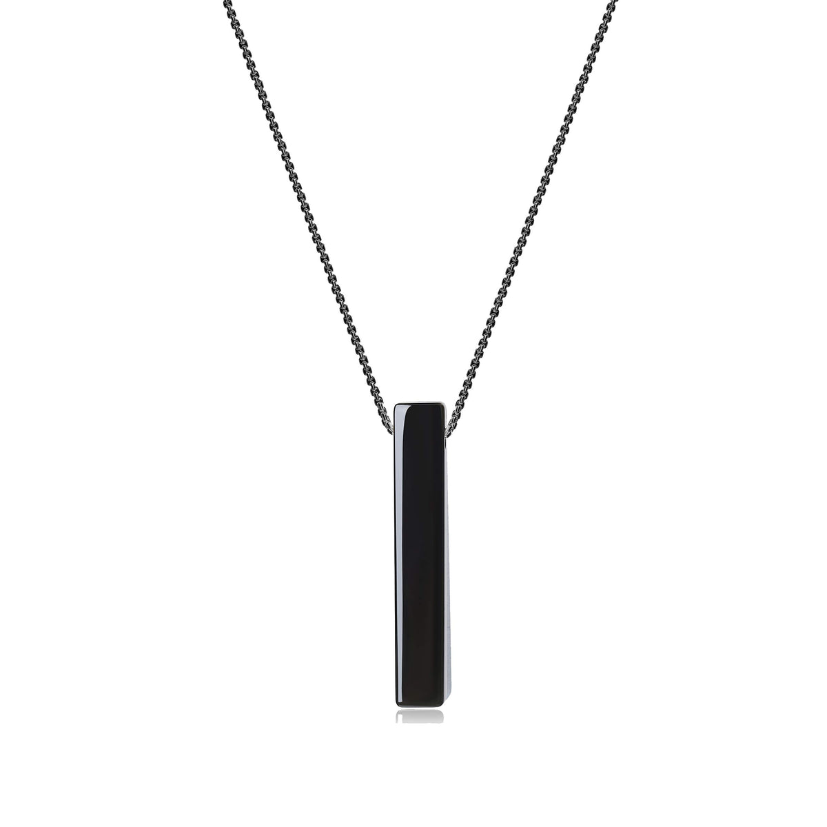 Colier cu pandantiv dreptunghiular din obsidian negru natural 60 cm unisex – Negru