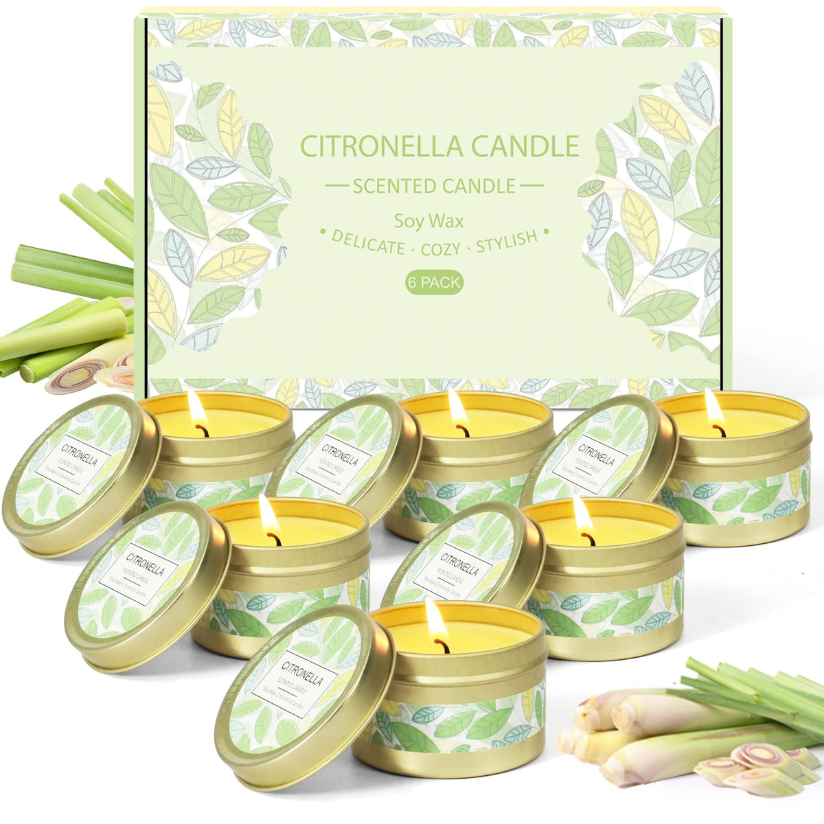 Citronella Outdoor Soy Candles Set of 6 Mosquito-Repellent – Natural