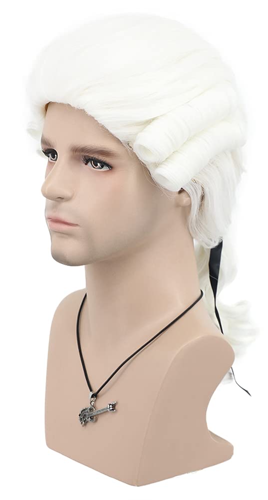 VGbeaty Man Colonial Judge Wig Long Curly White Wig Cosplay Wig