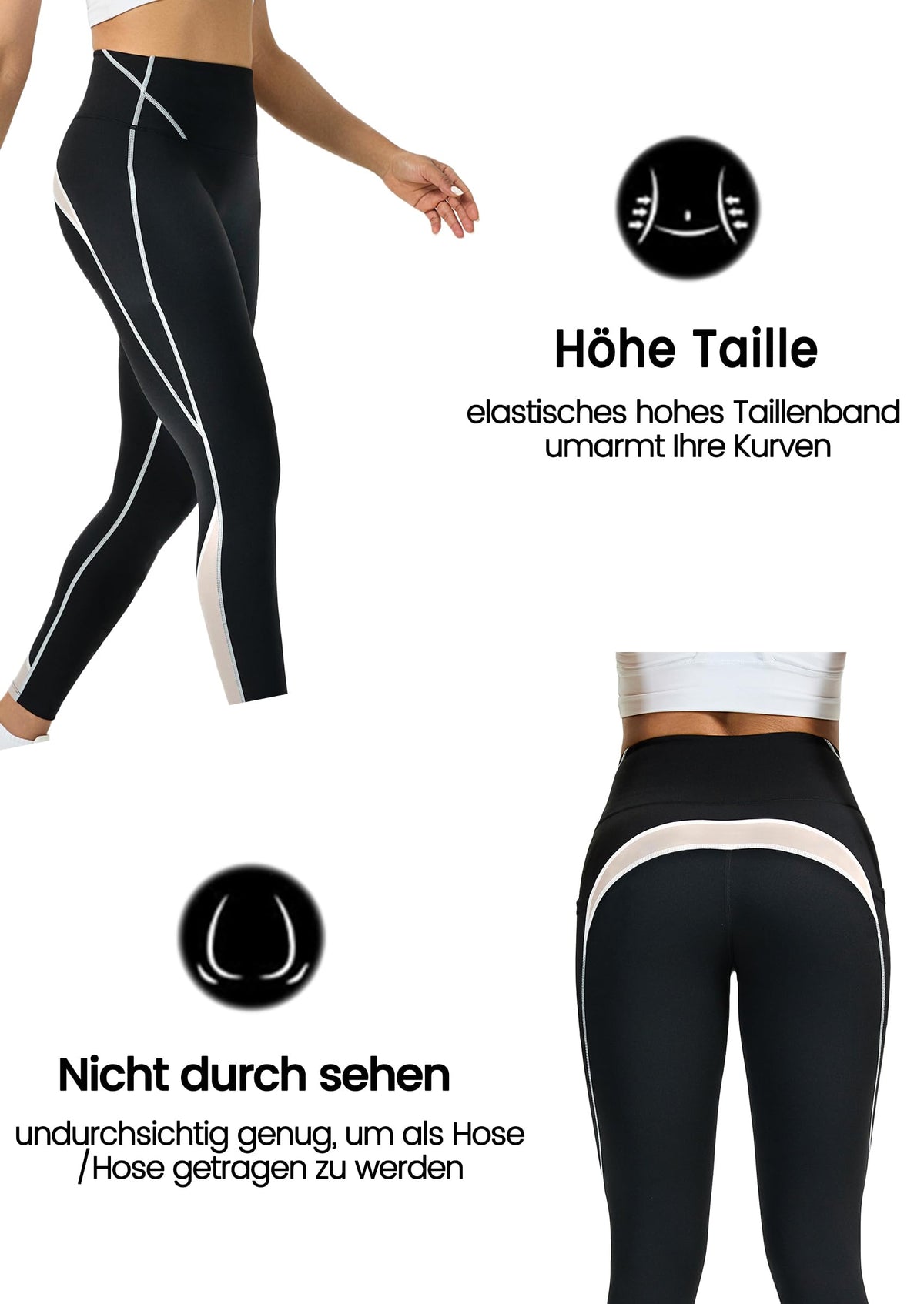 Women's High-Waist Sports Leggings Pockets Opaque Breathable – Various Sizes